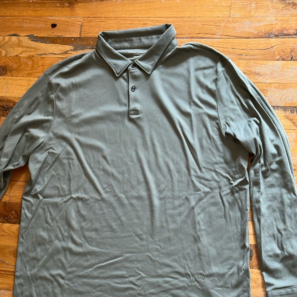 Charles Tyrwhitt Smart Long Sleeve Jersey Polo - Olive Green - Picture 3 of 4